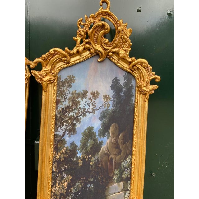 1970s French Louis XVI Gold Beech Fabric Frames 2pc For Sale - Image 6 of 18