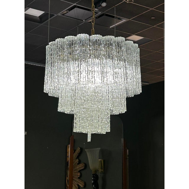 Toni Zuccheri Mid Century Clear Italian Glass Three Tier Tronchi Style Fixture For Sale - Image 4 of 12