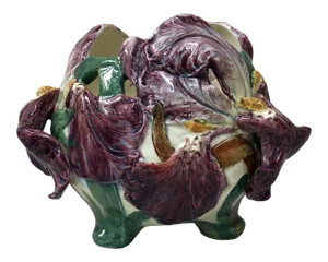 C.1890 Majolica Purple Iris Cache Pot Delphin Massier