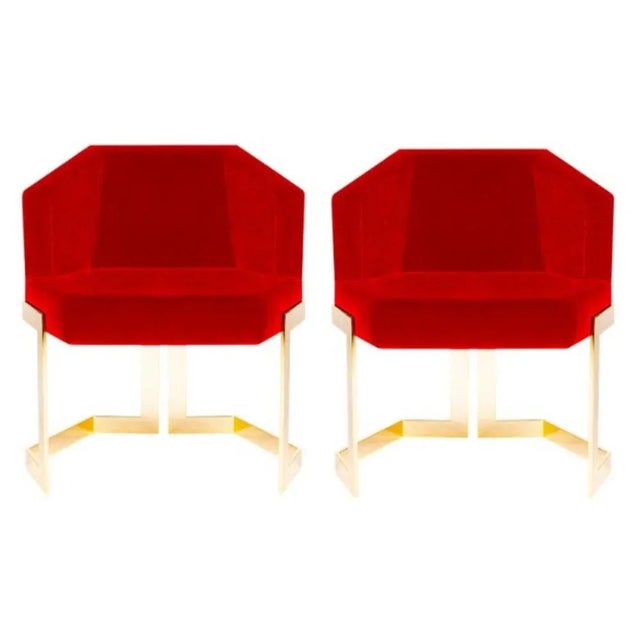Set of 2 The hive dining chairs, Royal Stranger Dimensions: 65.5 x 55 x 79 cm. Materials: Velvet. Legs polished brass. A...