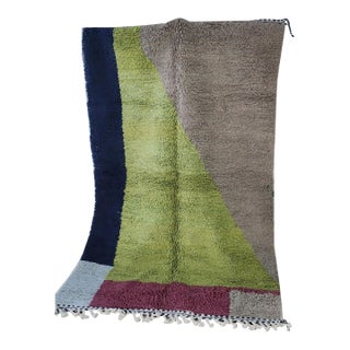 Contemporary Multicolor Color Block Wool Moroccan Rug For Sale