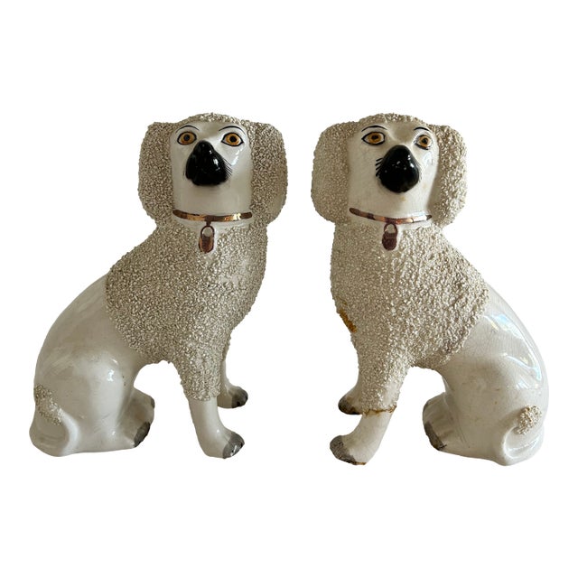 Antique 19th Century English Pair of Staffordshire Poodles For Sale