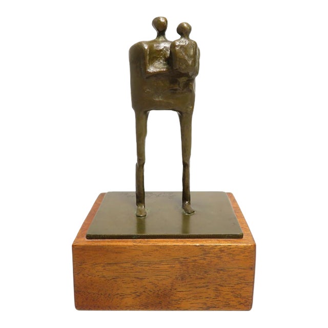 Signed Ray Jensen Bronze Modernist Art Sculpture ~ Figure W/ Child ~ Pacific Northwest For Sale