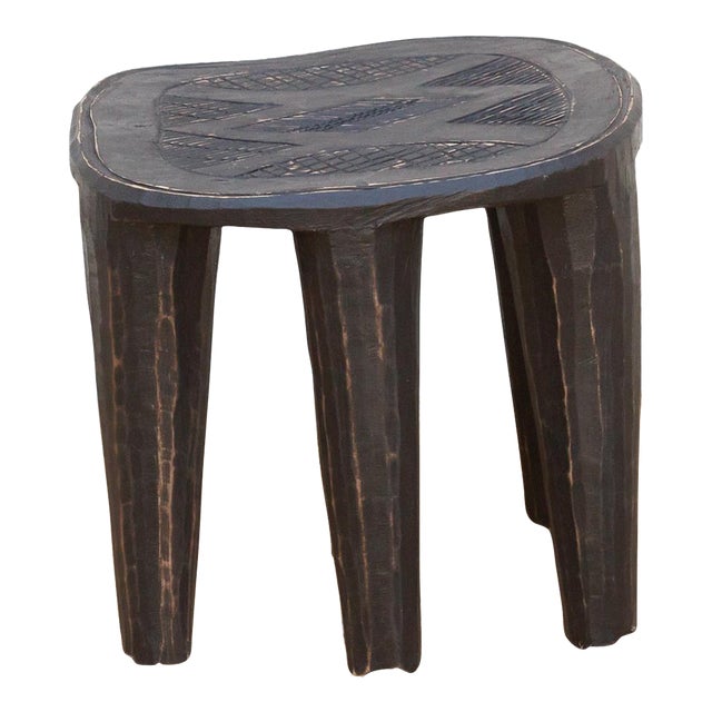 Tribal Round Graphite Color Nupe Stool For Sale