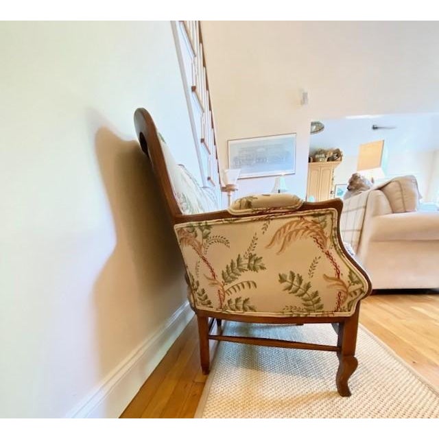 Wood Antique Settee Upholstered in Botanical Embroidery by Jane Shelton For Sale - Image 7 of 12