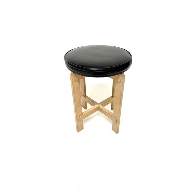 Black Oak and Leather Stool from Luxus, 1960s For Sale - Image 8 of 8