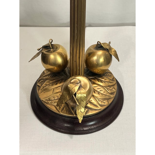Wood Vintage Chinoiserie "Golden Peaches" Brass Table Lamp For Sale - Image 7 of 11