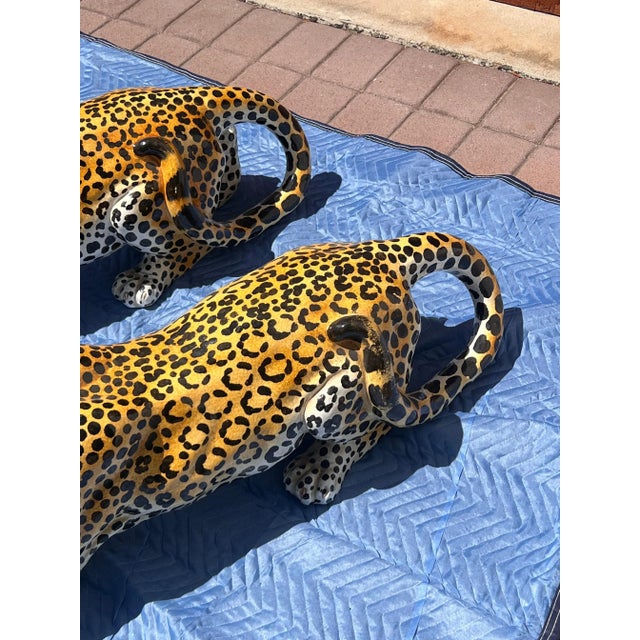 Mid 20th Century Monumental Vintage Italian Ceramic Leopards - Set of 2 For Sale - Image 10 of 12