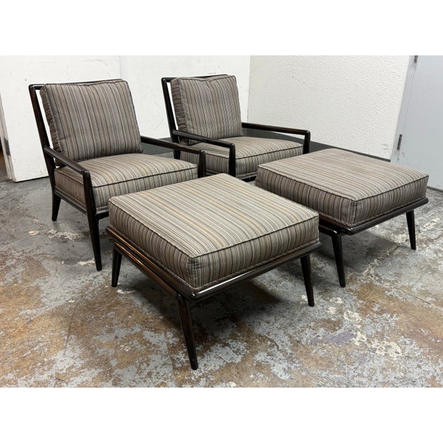 Mid-Century Modern T. H. Robsjohn-Gibbings for Widdicomb Mid 20th Century Lounge Armchairs + Ottomans, Pair For Sale - Image 3 of 12