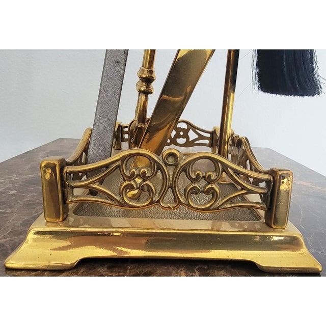 Metal Italian Die-Cast Brass 5-Piece Fireplace Tool Set For Sale - Image 7 of 12