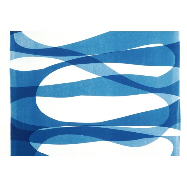 2020s 2025, Post Minimalist Monotype Cyanotype Pf School of Fish, Blue and White Abstract Vertical Artwork by Kind of Cyan For Sale - Image 5 of 8