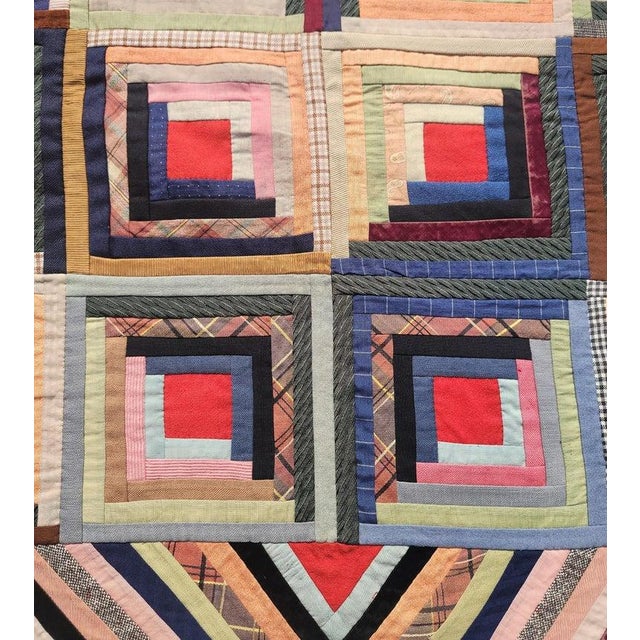 19thc Wool & Velvet Log Cabin Quilt For Sale In Los Angeles - Image 6 of 9