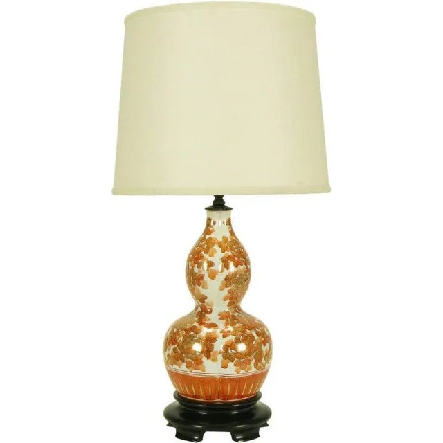 Orange Hand Painted Persimmon Peonies & Parcel Gilt Table Lamp For Sale - Image 8 of 8