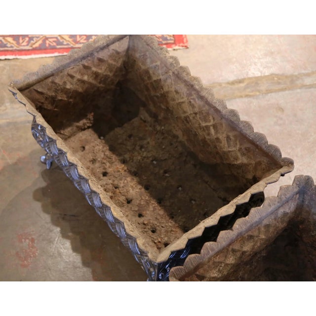 Pair of 19th Century French Polished Iron Jardinières With Basket Weave Decor For Sale - Image 9 of 11