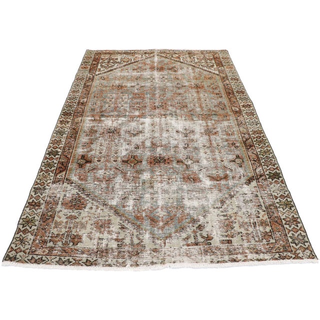 Rustic Early 20th Century Antique Persian Hamadan Rug, 03'09 X 05'10 For Sale - Image 3 of 9