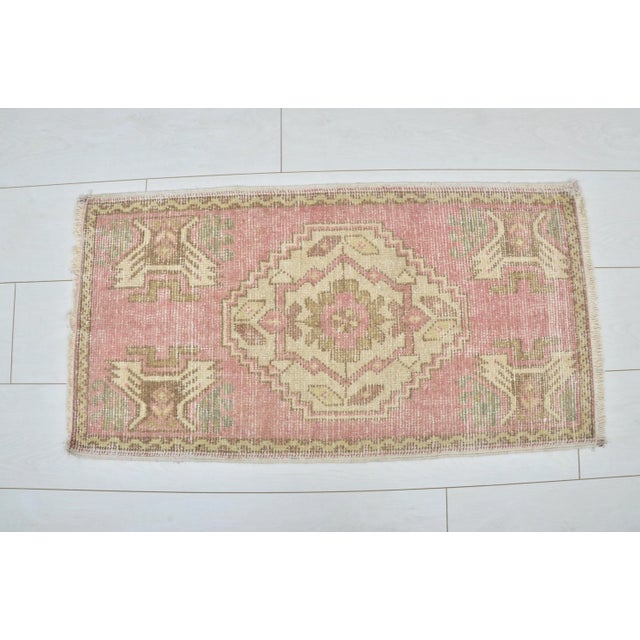 1960s Handmade wool and cotton rug in Turkish Anatolian Small Rug, Vintage Doormat Rug, Turkish Vintage Decorative Rug,...