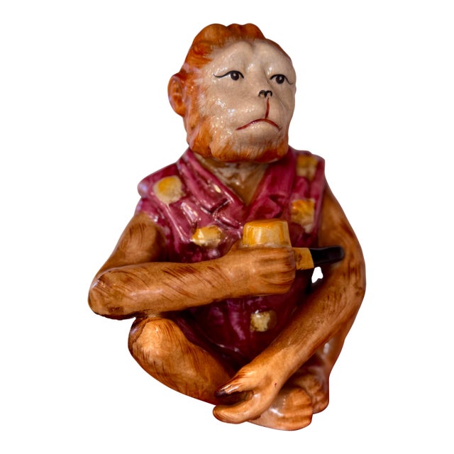 Vintage Ceramic Monkey Figurine With Pipe For Sale