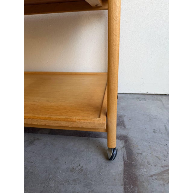 Mid-Century Modern Vintage Danish Rolling Bar Cart - Mid Century Modern Oak Serving Trolley on Casters 1960s For Sale - Image 3 of 7