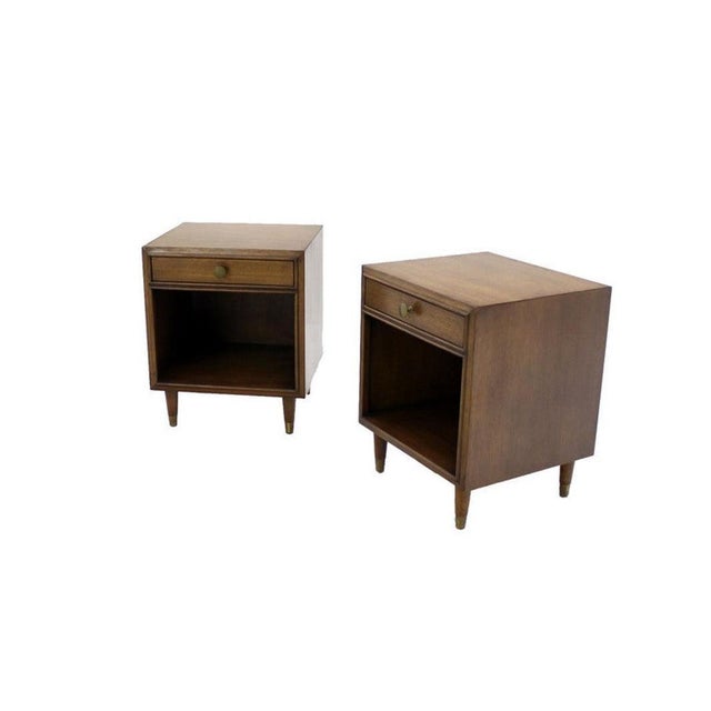 Johnson One Drawer Espresso Mid Century Modern Walnut Night Stand End Table - A Pair For Sale - Image 6 of 8