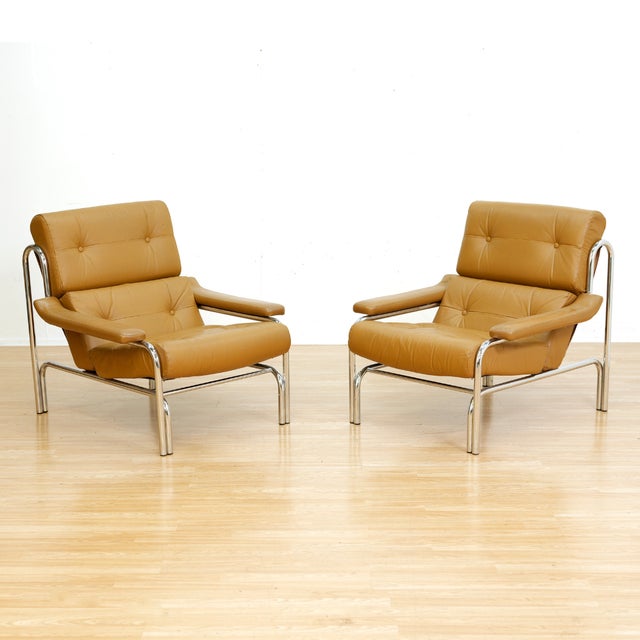 1970s 1970s Leather & Chrome 'Alpha' Sofa & Lounge Chair Set by Pieff Furniture Owned by Elton John For Sale - Image 5 of 18
