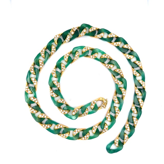 1970s Vintage, Chrysoprase, Diamond and 18k Gold Necklace and Bracelet Suite, 2 Pieces For Sale - Image 5 of 8