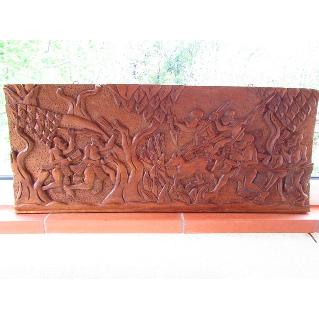 Light Yellow Low Relief Panel in African Carved Wood, 1970s For Sale - Image 8 of 8