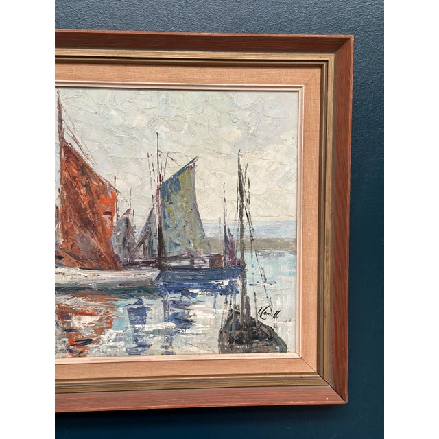 Inge Camill, Boats in Harbour, 1950s, Oil on Canvas, Framed For Sale - Image 9 of 18