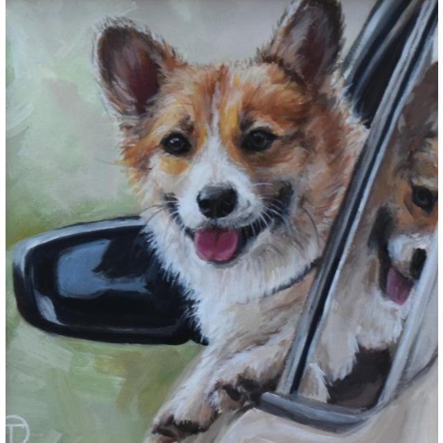 Shabby Chic Corgi Dog Puppy Portrait Painting Including the Antiqued Gold Wood Frame For Sale - Image 3 of 5