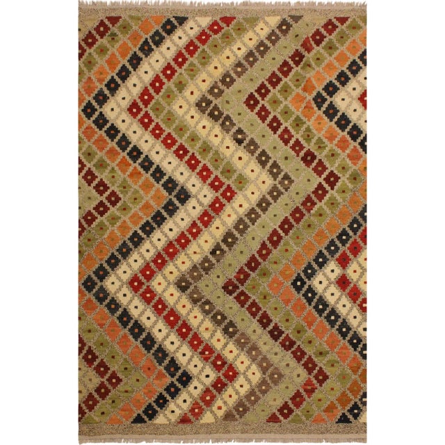 Beige 1990s Abstract Tribal Gray/Black Hand-Woven Kilim Wool Rug -5'3 X 6'7 For Sale - Image 8 of 8