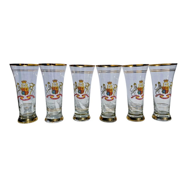 1950s Set of 6 Antique Queen Elizabeth II Coronation Tall Glasses For Sale