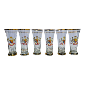 1950s Set of 6 Antique Queen Elizabeth II Coronation Tall Glasses