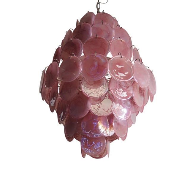 Murano Glass Pendant Light in Pink and Lilac Disc from Justfurnituress SRL For Sale - Image 6 of 14