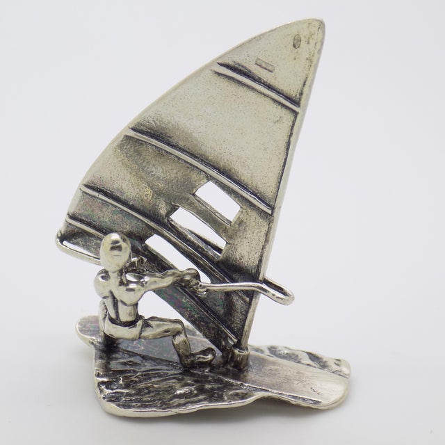 1980s Vintage Italian Handmade Genuine Silver Windsurf & Windsurfer Large Solid Figurine Miniature For Sale - Image 5 of 9