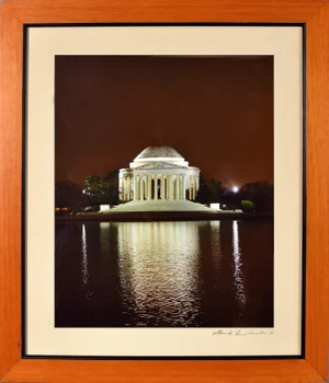 "The Jefferson Memorial at Night Reflection" Contemporary Architectural Photograph, Framed