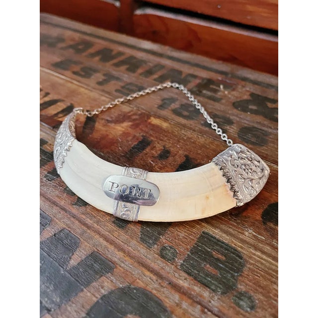 English Antique British Colonial Sterling & Antler Port Decanter Tag For Sale - Image 3 of 7