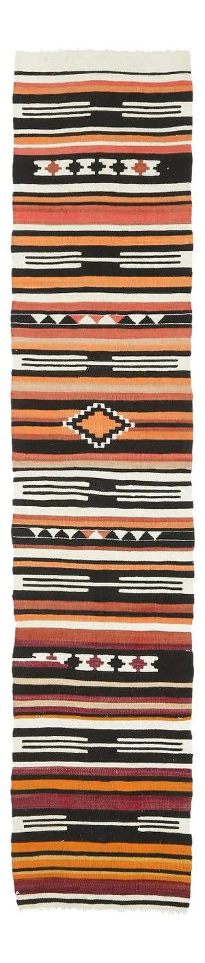 Vintage Turkish Oushak Handmade Wool Cotton White Kilim Runner Rug