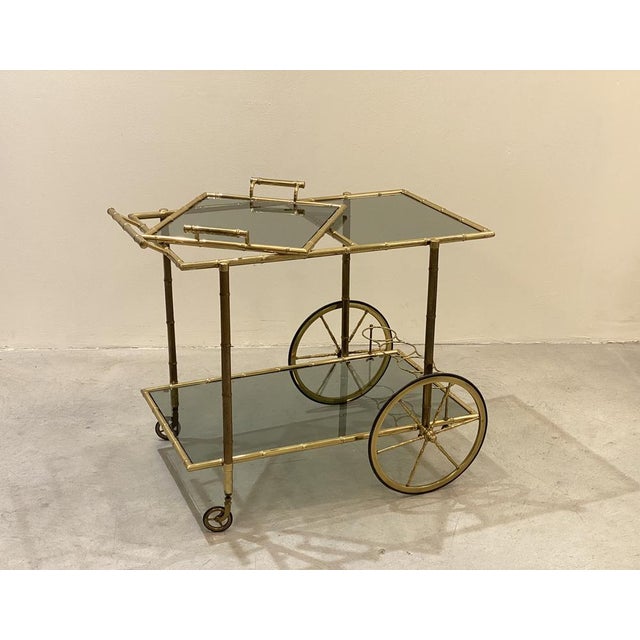 Faux Bamboo & Brass Bar Trolley from Maison Bagues, 1970s For Sale - Image 5 of 16