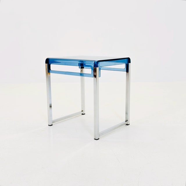 Mid-Century Space Age Blue Side Table by Marc Berthier for Prisunic, 1970s For Sale - Image 5 of 11