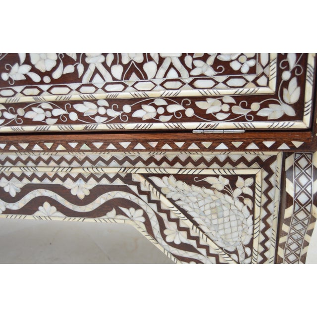 Wood Vintage Moorish Mother-Of-Pearl Inlaid Walnut Console Table & Mirror Set For Sale - Image 7 of 13
