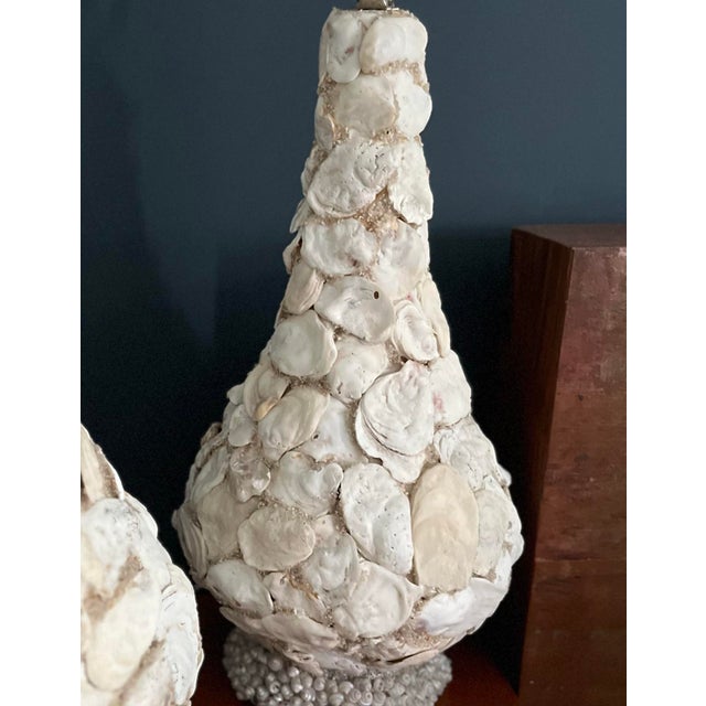 Alabaster Vintage Shell Encrusted Table Lamps-a Pair For Sale - Image 8 of 12