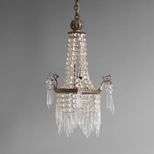 Metal Small Antique Chandelier in Glass, 1900 For Sale - Image 7 of 7