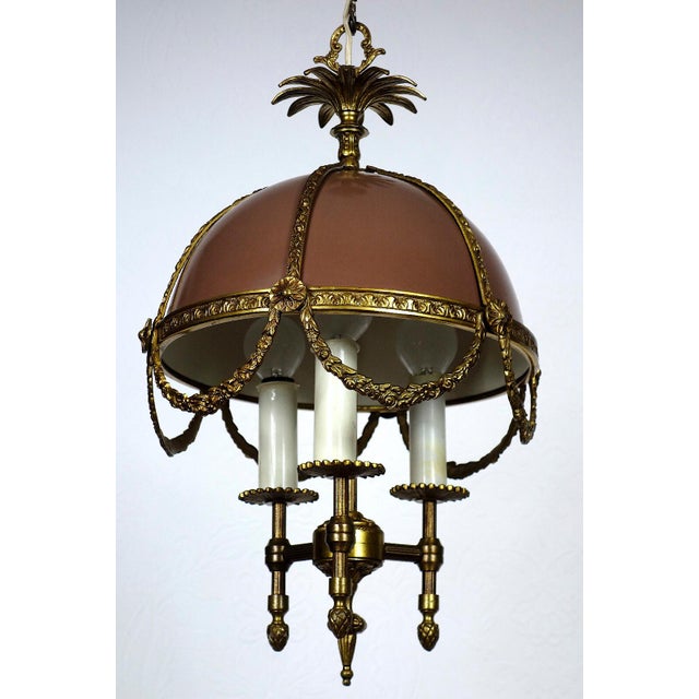 Vintage French Bouilette Brass and Metal Shade Chandelier, 1940s For Sale - Image 12 of 15