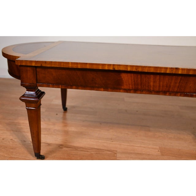 1930s English Regency Mahogany & Satinwood , Leather Top Coffee Table For Sale - Image 9 of 15