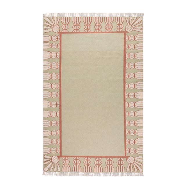 Part & Parcel Goods Wool Tassel Rug, 10' x 14', Celadon, Topaz and Eggshell For Sale