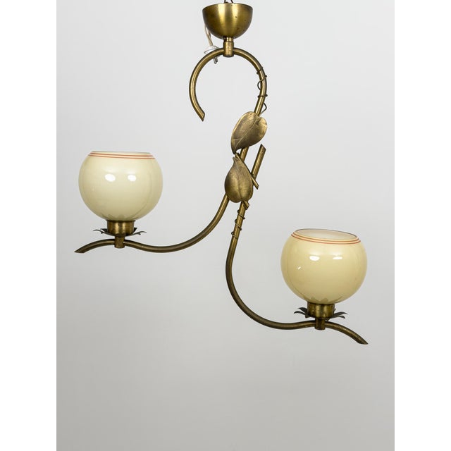 Swedish Modern Brass Pendant Lamps with Organic Leaf Motif, 1950, Set of 2 For Sale - Image 4 of 8