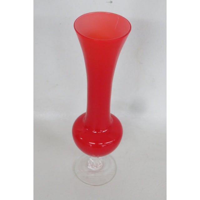 Ruby Red Glass Vase With Clear Cut Pedestal Base Mid Century Modern Style 4883b For Sale In Miami - Image 6 of 13