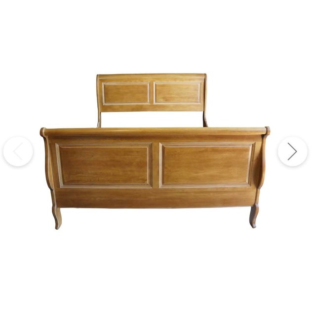 French Country 1990s Attributed to Ethan Allen French Country Sleigh Bed For Sale - Image 3 of 5