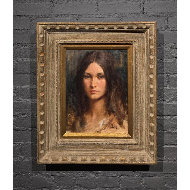 Realism Richard Alan Schmid - 1969 Portrait of a Brunette Model - Oil Painting For Sale - Image 3 of 10