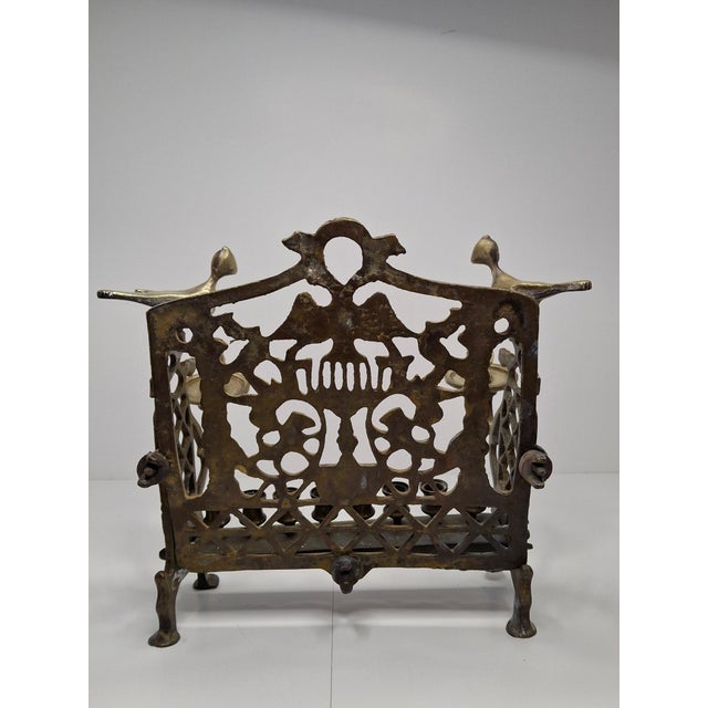 Antique 19th C. Polish Brass Bench Menorah Hanukkah Lamp Lions Birds Openwork For Sale - Image 10 of 18