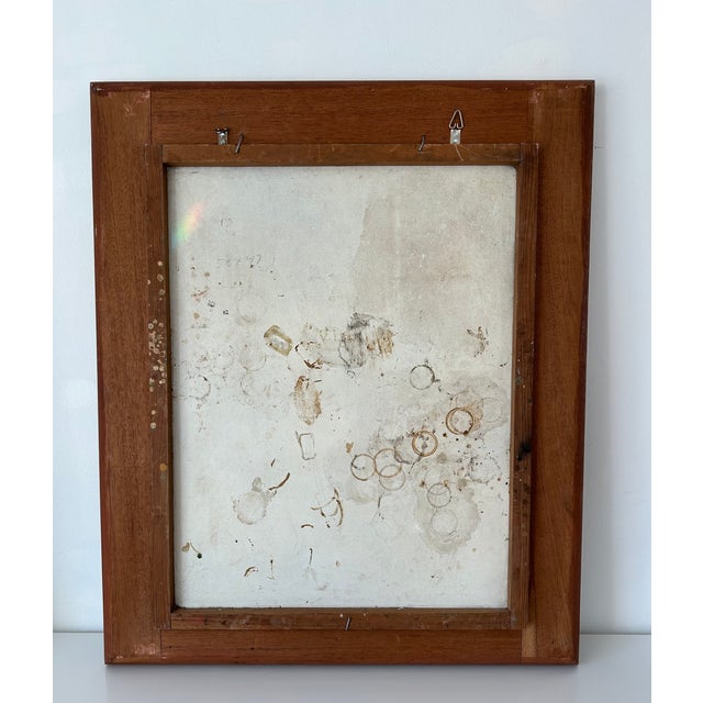 Wood Large 40" Vintage Framed Portrait of a Gypsy Woman in Ruffled Blue Dress For Sale - Image 7 of 8